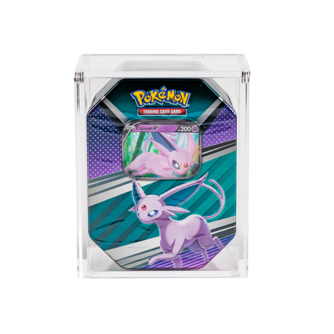 M2VAULT Pokémon Tin Acrylic Display Case – Magnetic Lid, UV Protection 97%+ | Fits Standard Tins
