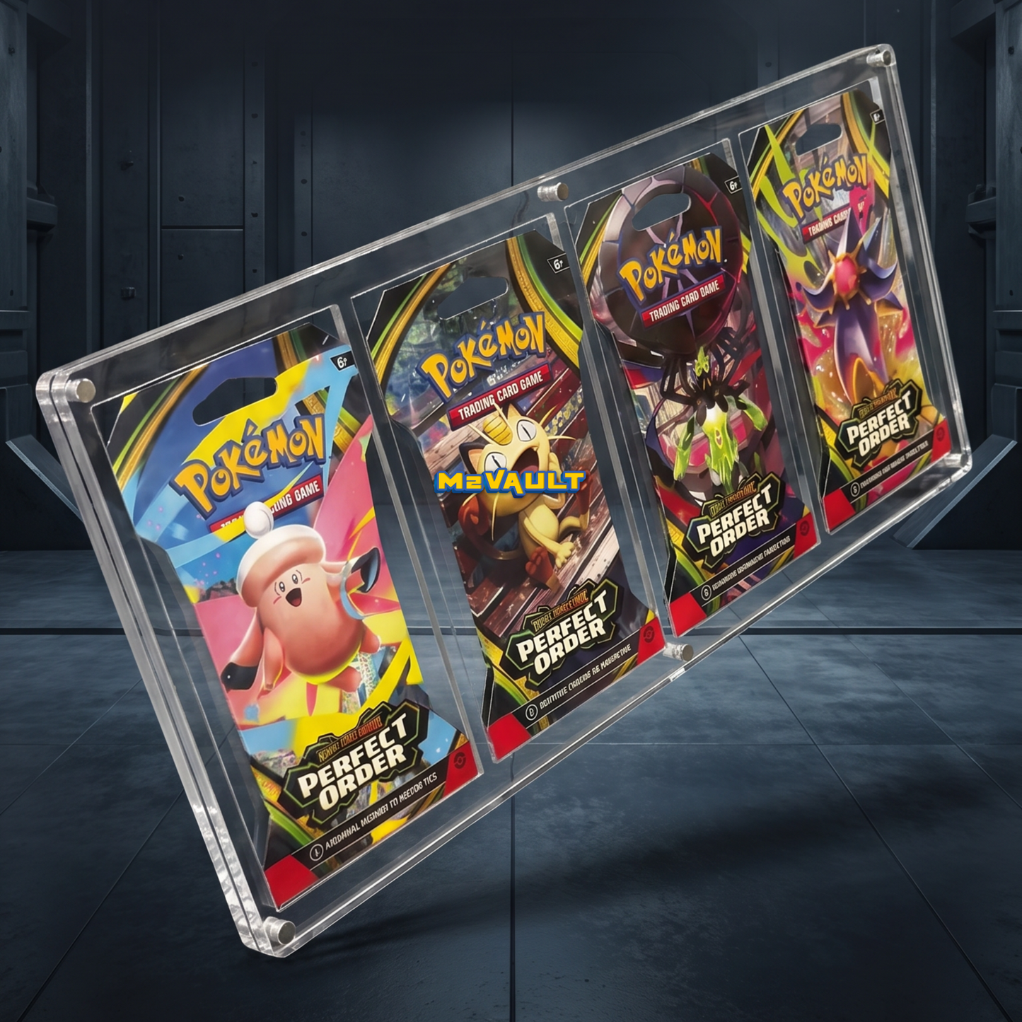 Pokémon Sleeved 4-Pack Acrylic Display Case with Stand – Magnetic Lid, UV Protection