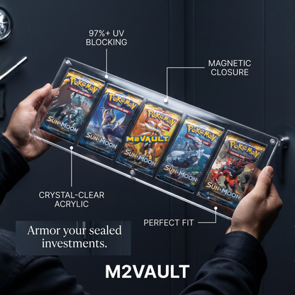 Pokémon 5 Booster Pack Acrylic Display Case with Stand – Magnetic Lid, UV Protection | 5-Pack Protector