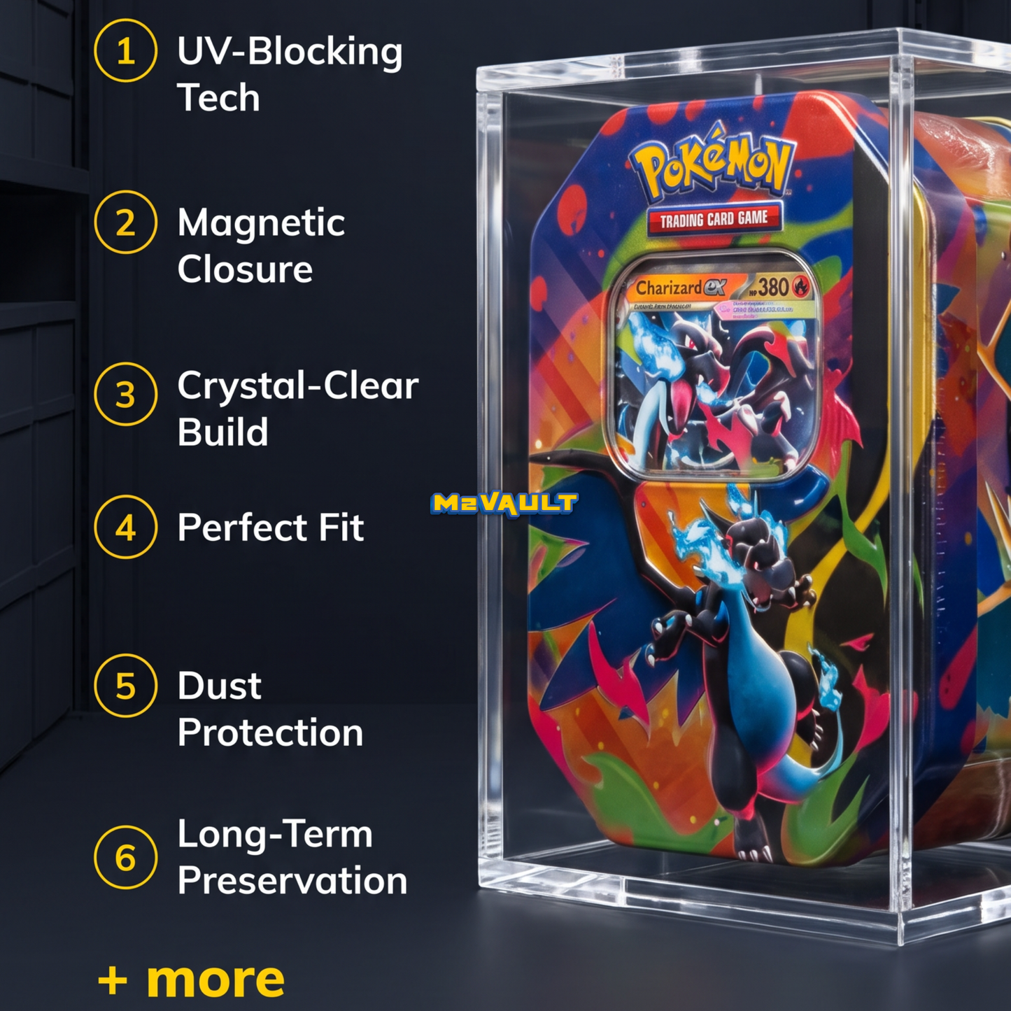 Pokémon Tin Acrylic Display Case – Magnetic Lid, UV Protection | Fits Standard Pokémon Tins