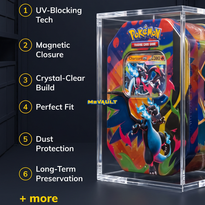 Pokémon Tin Acrylic Display Case – Magnetic Lid, UV Protection | Fits Standard Pokémon Tins