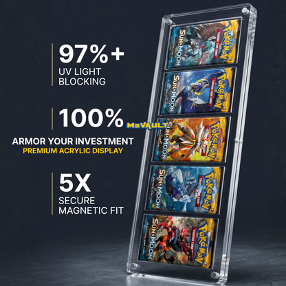 Pokémon 5 Booster Pack Acrylic Display Case with Stand – Magnetic Lid, UV Protection | 5-Pack Protector