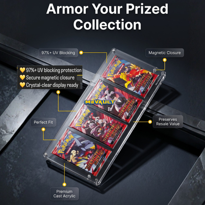 Pokémon 4 Booster Pack Acrylic Display Case with Stand – Magnetic Lid, UV Protection | Quad Pack Protector