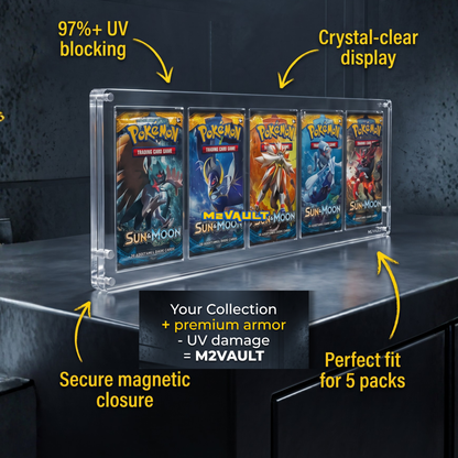 Pokémon 5 Booster Pack Acrylic Display Case with Stand – Magnetic Lid, UV Protection | 5-Pack Protector