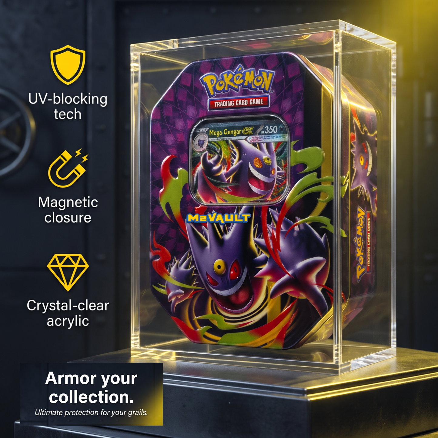 Pokémon Tin Acrylic Display Case – Magnetic Lid, UV Protection | Fits Standard Pokémon Tins