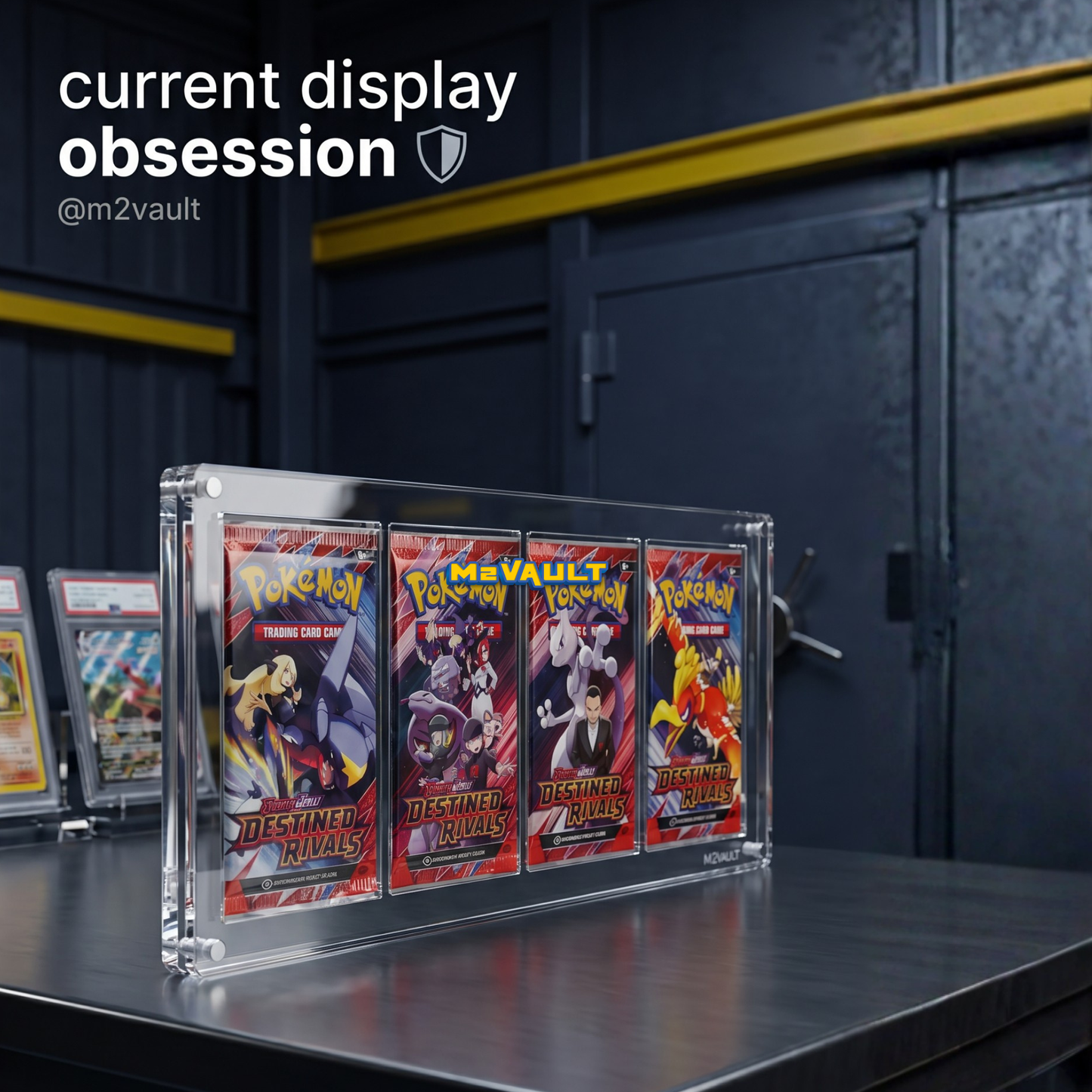 Pokémon 4 Booster Pack Acrylic Display Case with Stand – Magnetic Lid, UV Protection | Quad Pack Protector