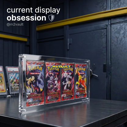Pokémon 4 Booster Pack Acrylic Display Case with Stand – Magnetic Lid, UV Protection | Quad Pack Protector