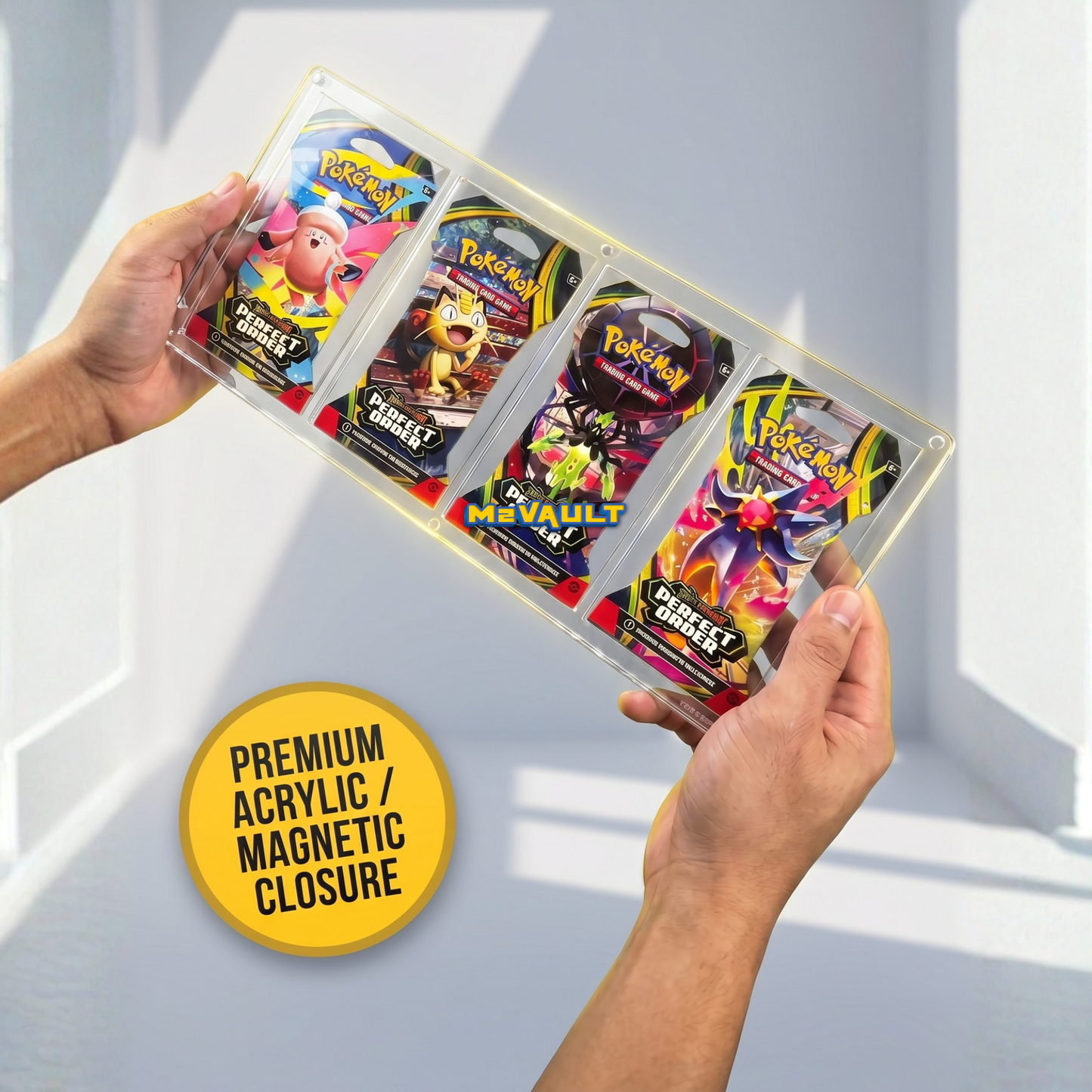 Pokémon Sleeved 4-Pack Acrylic Display Case with Stand – Magnetic Lid, UV Protection