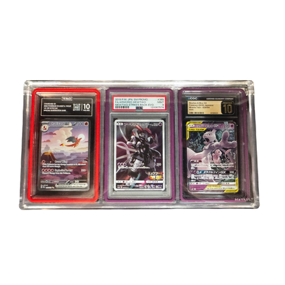 3 Slot PSA/TAG/CGC Slab Acrylic Case (Graded Guards) w/ Stand