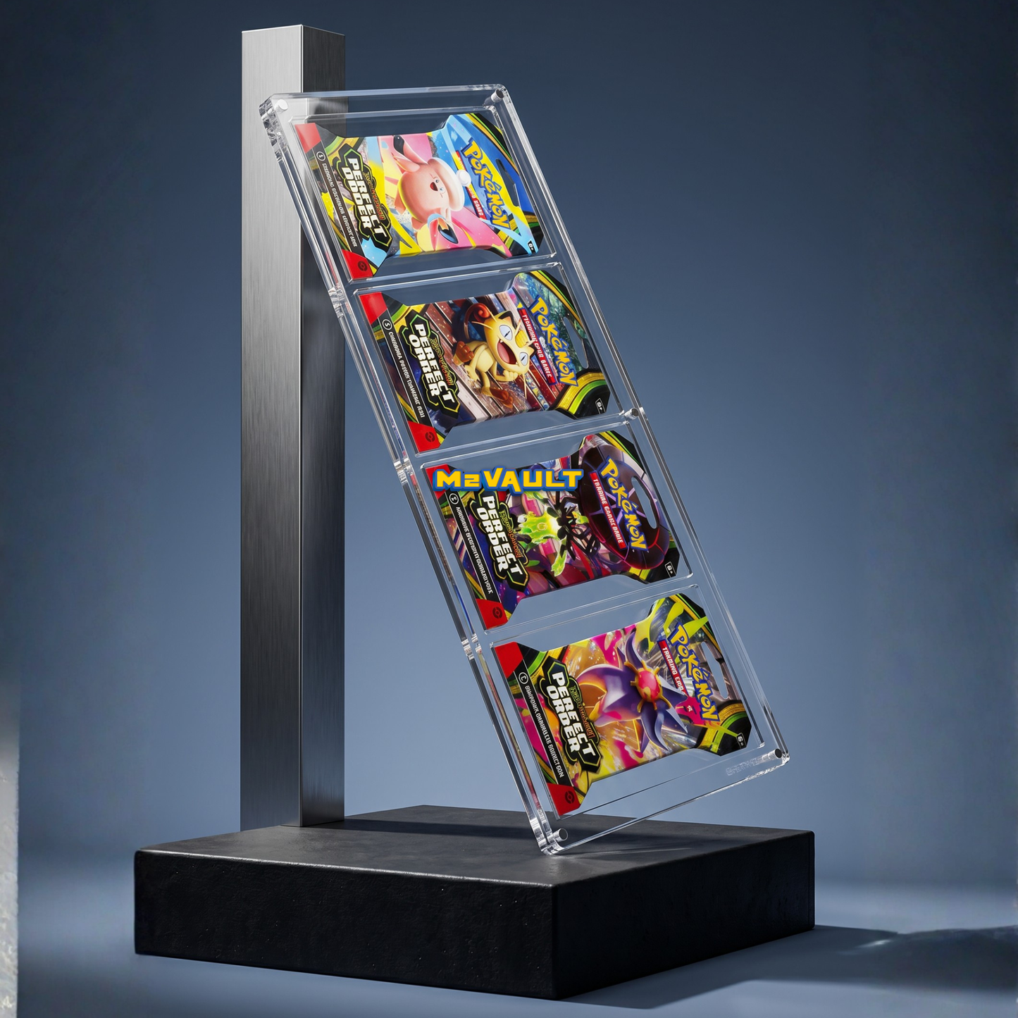 Pokémon Sleeved 4-Pack Acrylic Display Case with Stand – Magnetic Lid, UV Protection
