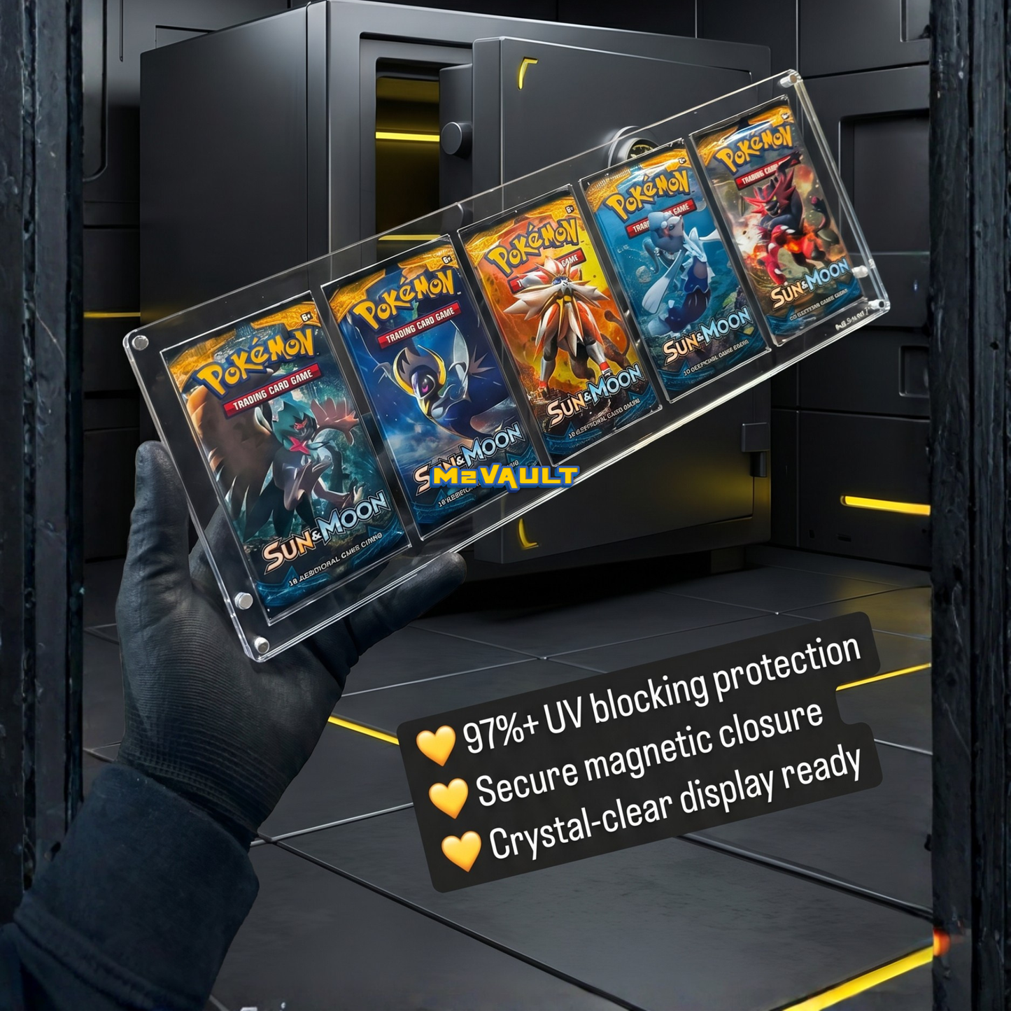Pokémon 5 Booster Pack Acrylic Display Case with Stand – Magnetic Lid, UV Protection | 5-Pack Protector