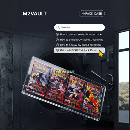 Pokémon 4 Booster Pack Acrylic Display Case with Stand – Magnetic Lid, UV Protection | Quad Pack Protector