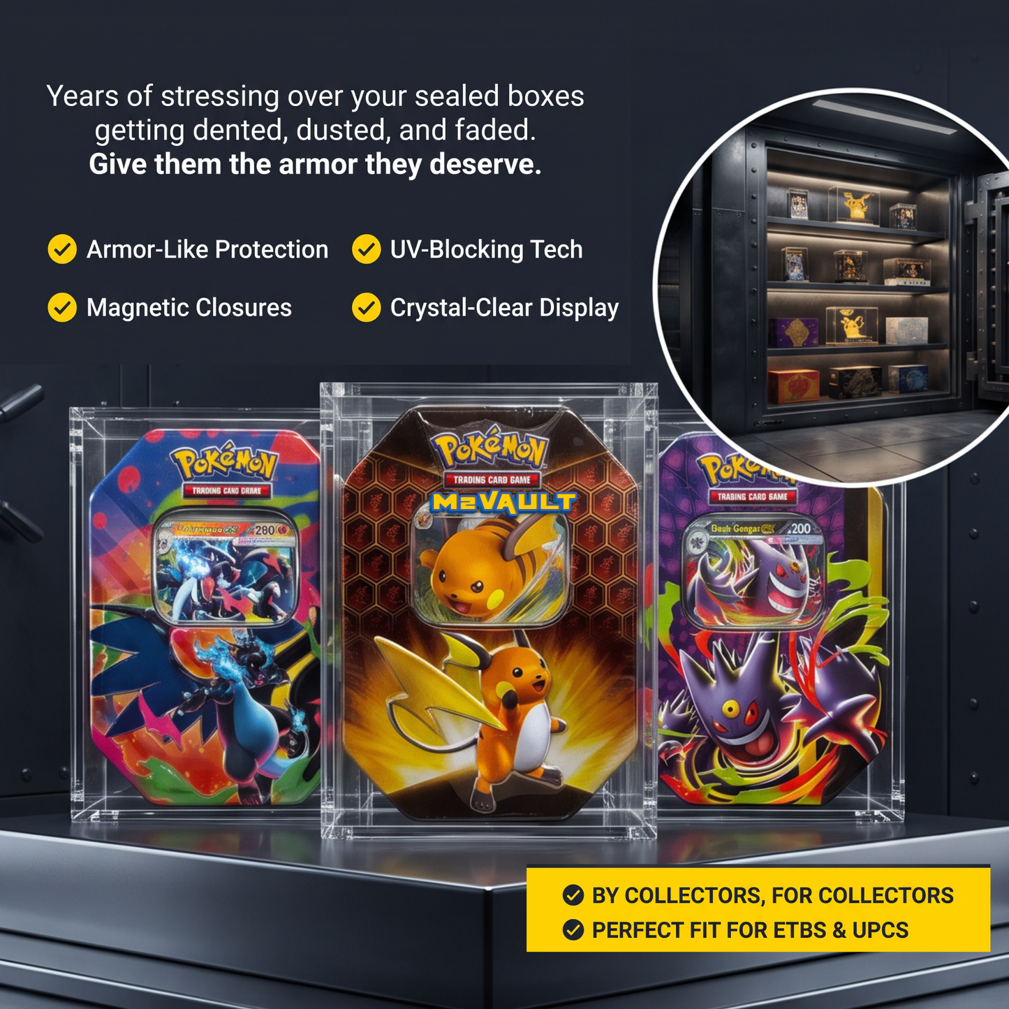 Pokémon Tin Acrylic Display Case – Magnetic Lid, UV Protection | Fits Standard Pokémon Tins