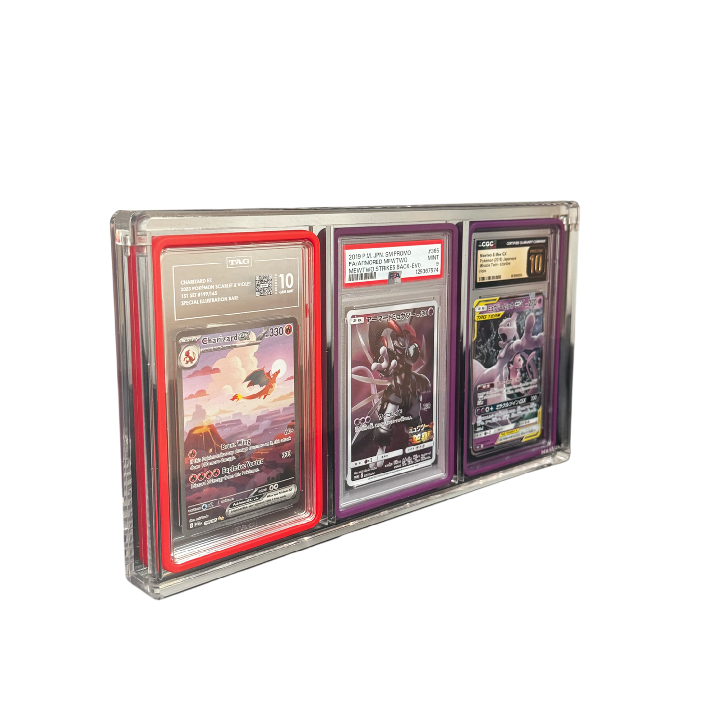 3 Slot PSA/TAG/CGC Slab Acrylic Case (Graded Guards) w/ Stand