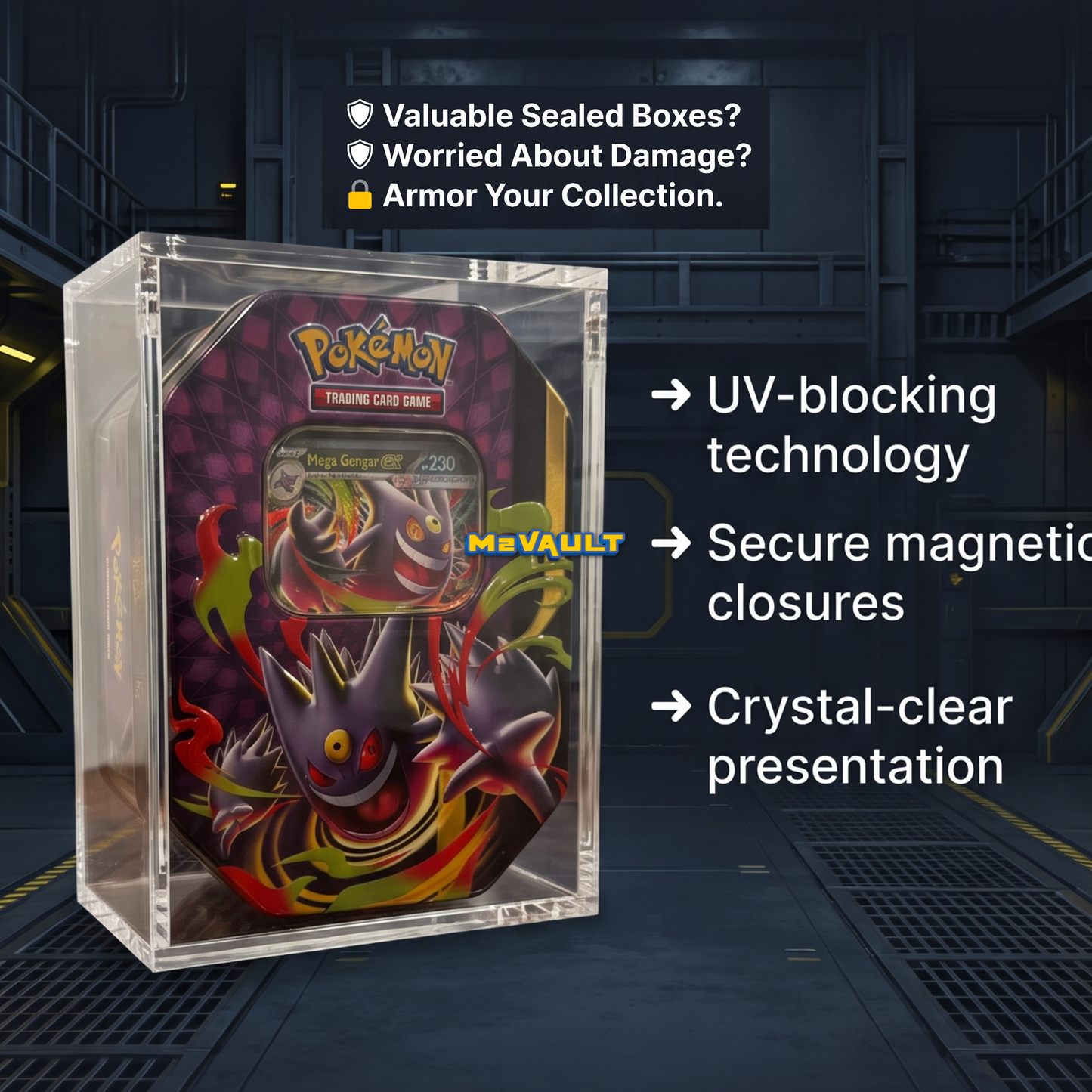 Pokémon Tin Acrylic Display Case – Magnetic Lid, UV Protection | Fits Standard Pokémon Tins