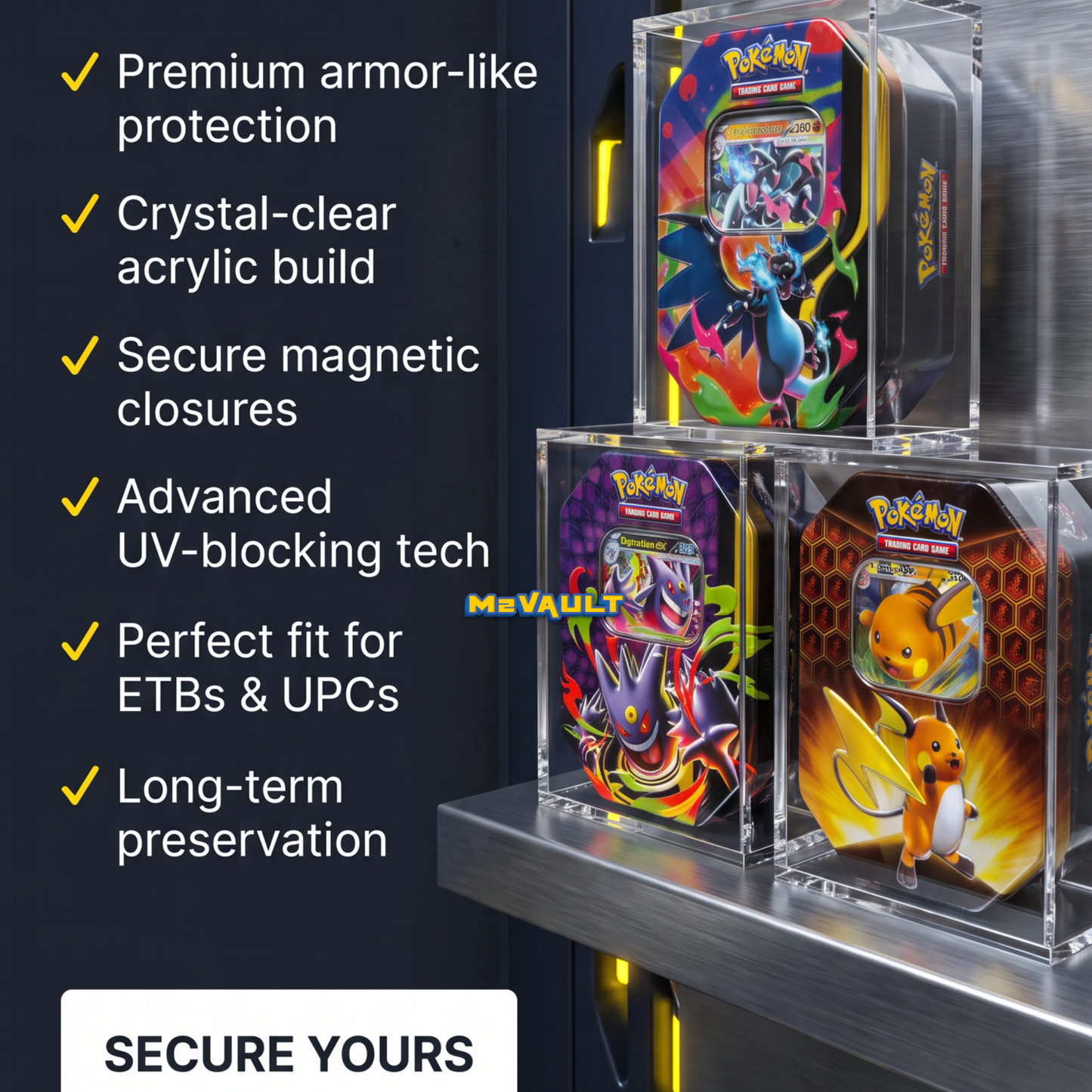 Pokémon Tin Acrylic Display Case – Magnetic Lid, UV Protection | Fits Standard Pokémon Tins