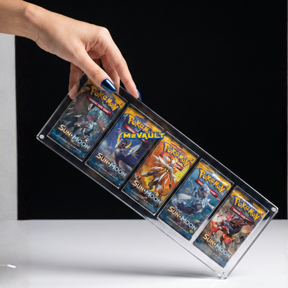 Pokémon 5 Booster Pack Acrylic Display Case with Stand – Magnetic Lid, UV Protection | 5-Pack Protector