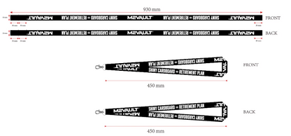 M2VAULT collector lanyard dimensions and double-sided print layout